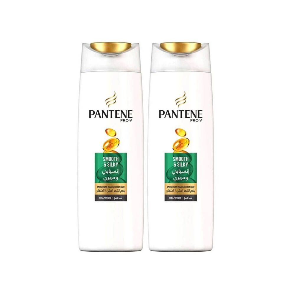 Pantene Pack Of 2 Pro-V Smooth And Silky Shampoo Ideal for Daily Use, Enhances Softness and Manageability - 400ml Each