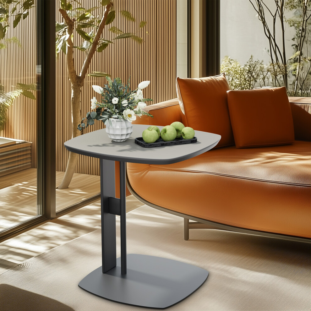 (Orange) C-Shaped Sqaure Side End Table Saddle Leather Top-image-OPC-PFHTD2R-NEW