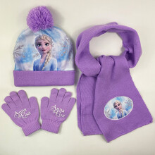 (A2) 3pcs/set Girls Kids For Frozen Anna And Elsa Winter Knitted Beanie Hat Scarf Gloves