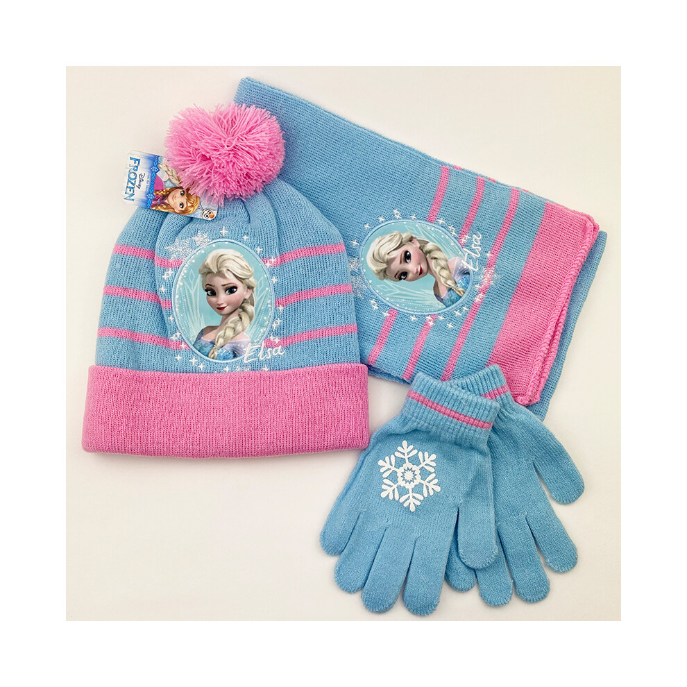 (A3) 3pcs/set Girls Kids Frozen Anna And Elsa Winter Knitted Beanie Hat Scarf Gloves Gifts