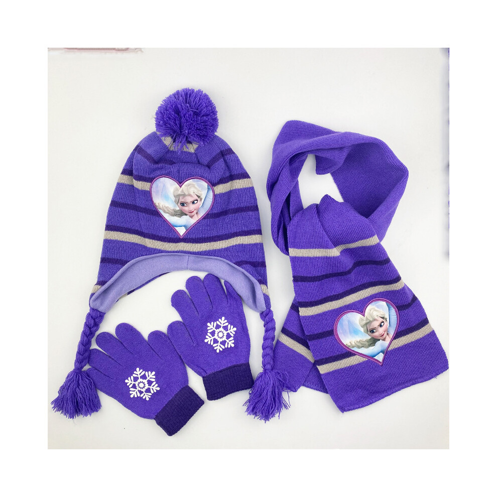 (A5) 3pcs/set Girls Kids Frozen Anna And Elsa Winter Knitted Beanie Hat Scarf Gloves Gifts