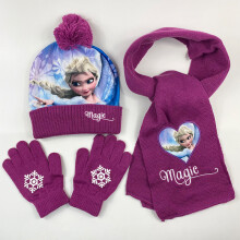 (A6) 3pcs/set Girls Kids For Frozen Anna And Elsa Winter Knitted Beanie Hat Scarf Gloves