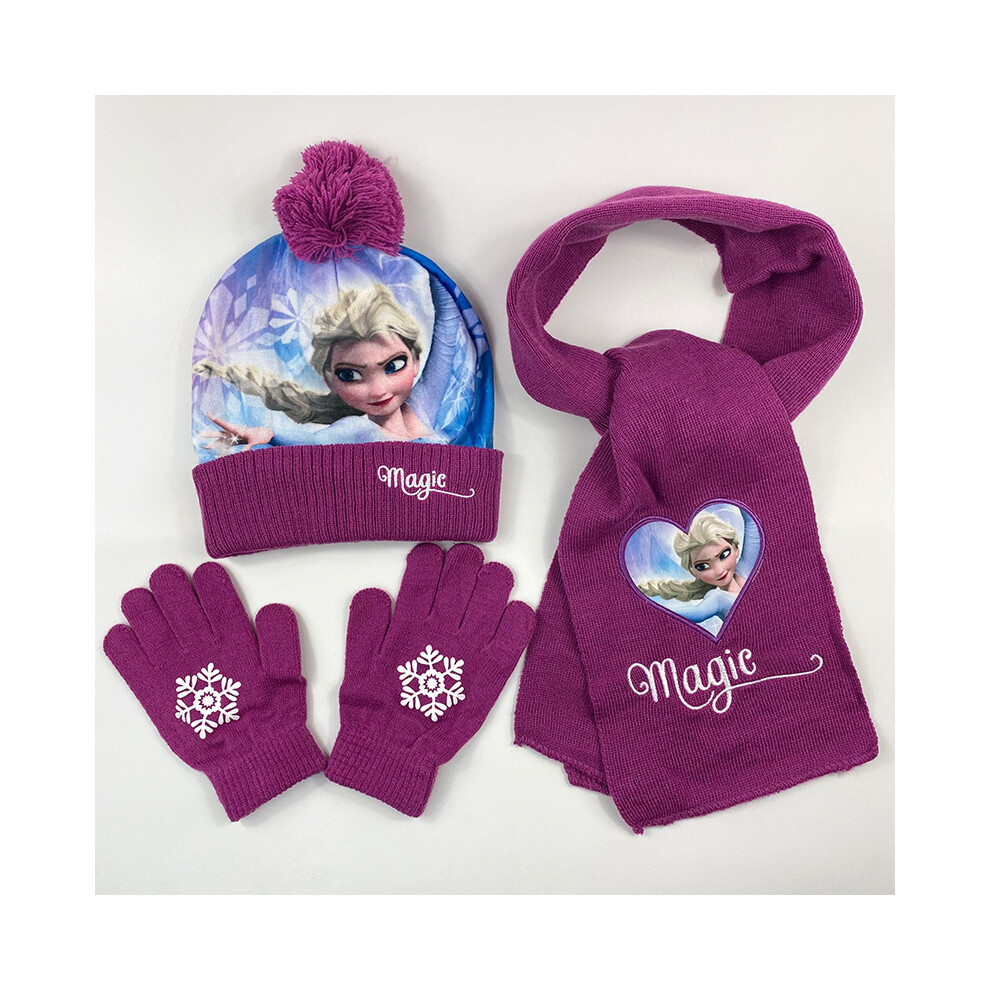 (A6) 3pcs/set Girls Kids For Frozen Anna And Elsa Winter Knitted Beanie Hat Scarf Gloves