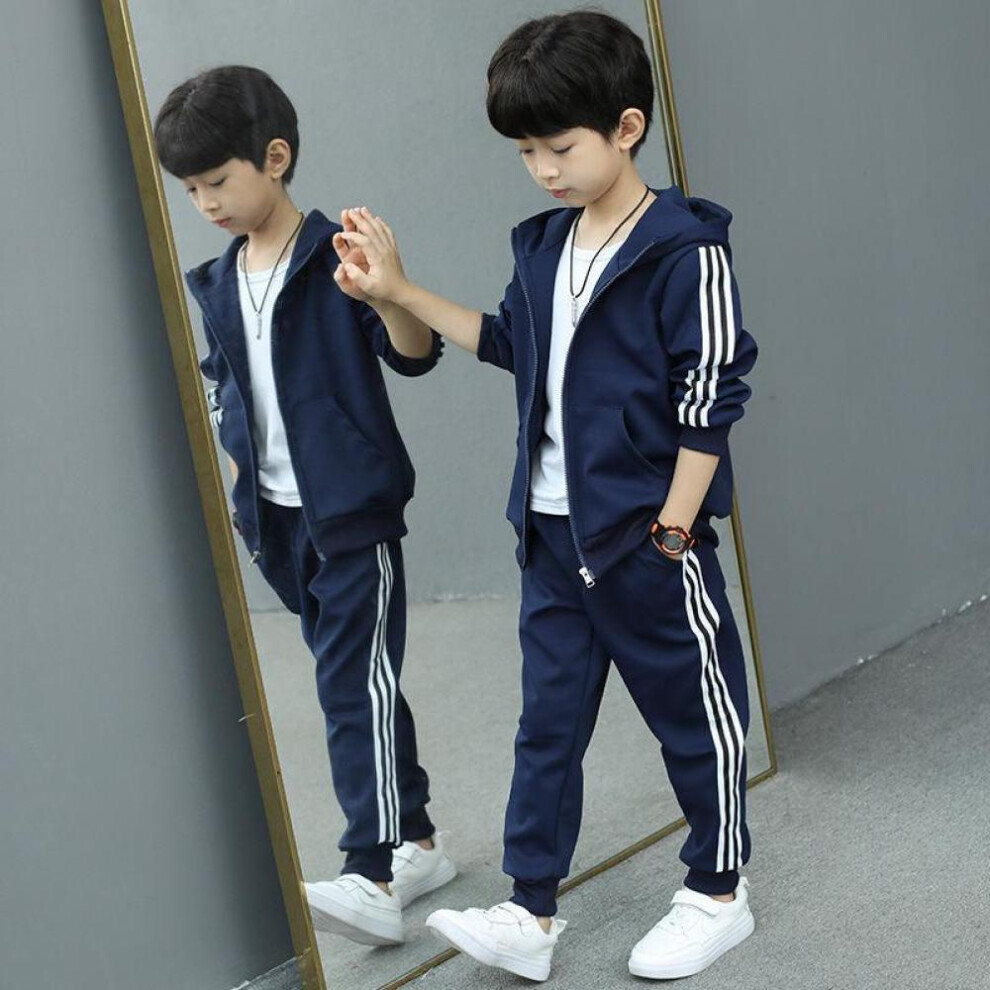 (Dark Blue, 110cm) Kids Clothes Set Spring Autumn Girls Boys Long-sleeved Sports Suits Children Teenage Jacket+Pants 2pcs Sets Clothing Tracksuits
