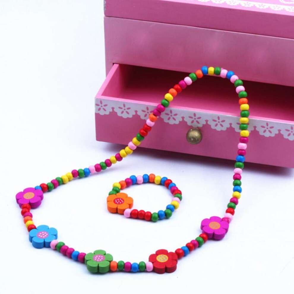2Pcs/Set Wooden Strawberry Bead Elastic Bracelet Necklace Children Jewelry Gift
