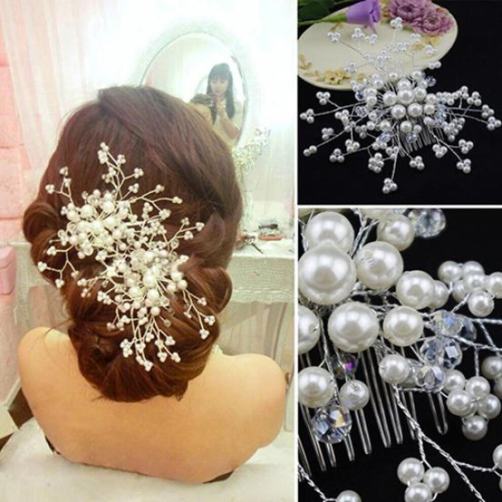 Faux Pearl Rhinestone Wedding Party Bridal Makeup Flower Hairpin White Hair Comb