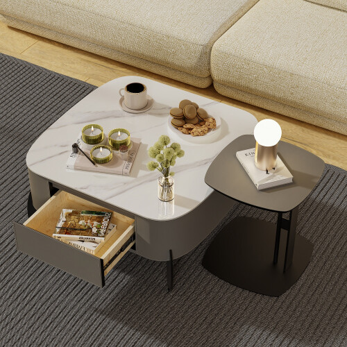 Living Room Coffee Table Accent Center Table 2 Drawers 2