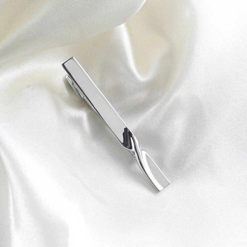 (Silver) Fashion 1Pc Tie Clip for Men Copper Simple Bar Clasp Practical Mens Classic Tie Clips Clamp Pin Necktie Wedding Gift