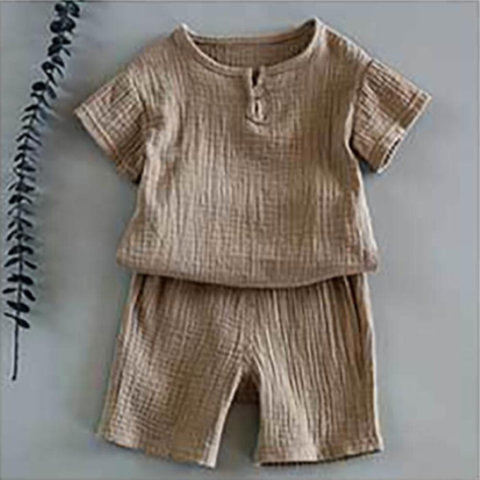 (Brown, 80) Cotton Baby Sets Leisure Sports Girl Boy T-shirt + Shorts Sets Toddler Clothing Baby Boy Girl Clothes
