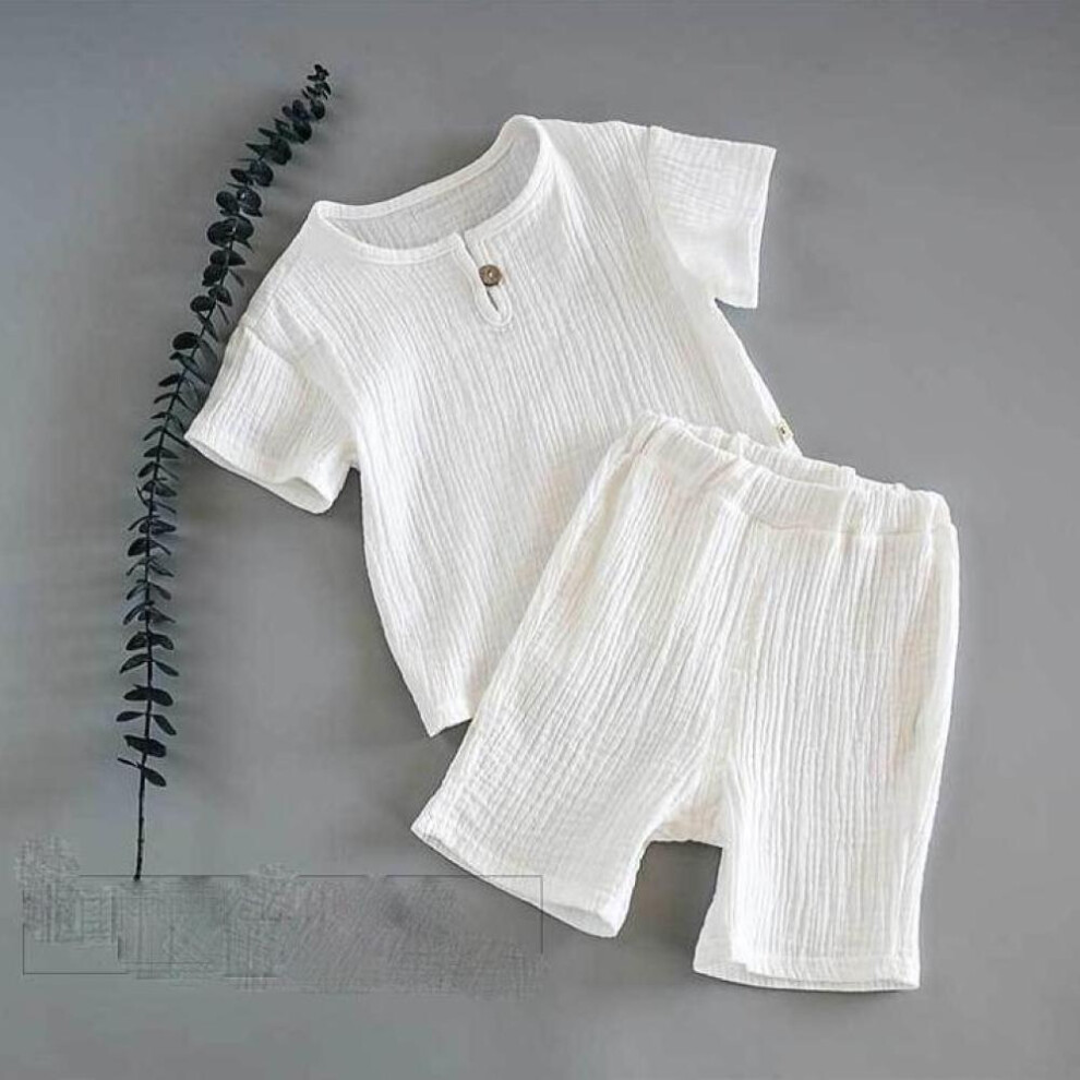 (White, 80) Cotton Baby Sets Leisure Sports Girl Boy T-shirt + Shorts Sets Toddler Clothing Baby Boy Girl Clothes