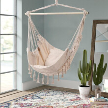 (White) Garden Hanging Canvas Hammock Swing Chair