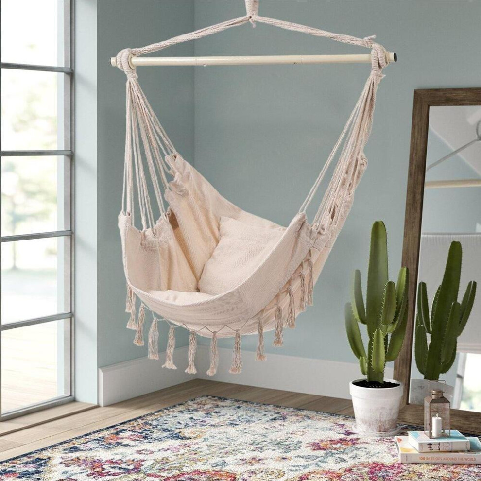 (White) Garden Hanging Canvas Hammock Swing Chair
