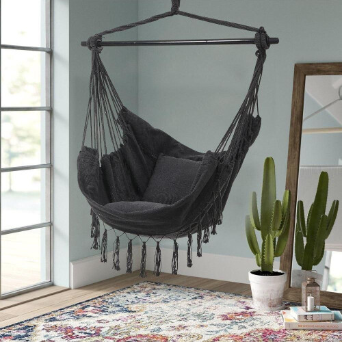 Living And Home (Dark Grey) Garden Hanging Canvas Hammock Swing Chair