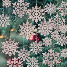 (Rose Gold) Glitter Hanging Snowflakes Christmas Tree Decoration Winter Wonderland Frozen Birthday Party Holiday Home Decoration