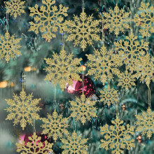 (Gold) Glitter Hanging Snowflakes Christmas Tree Decoration Winter Wonderland Frozen Birthday Party Holiday Home Decoration