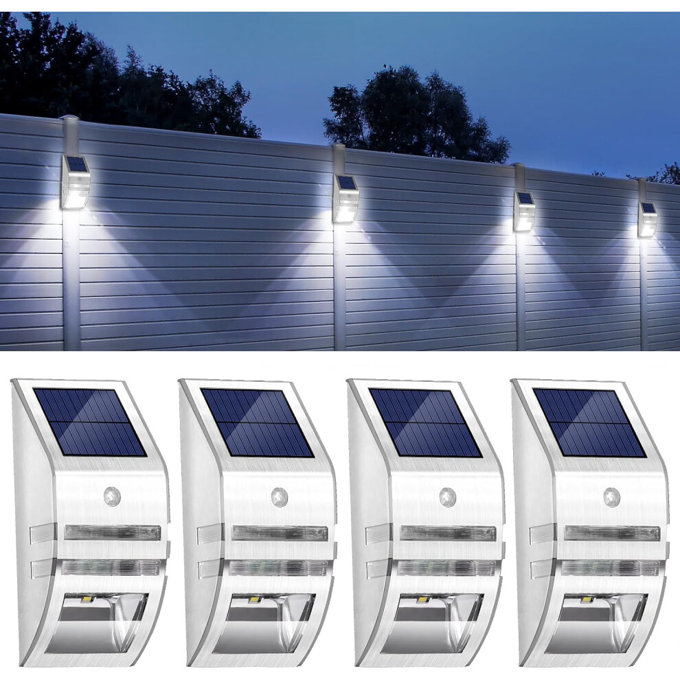 Solar Fence Lights, 4 Pack Outdoor Solar Lights, Upgraded Solar Security Lights with PIR Motion Sensor, Powered Waterproof Outdoor Solar Wall Lights-image-OPC-PFHTSJN-NEW