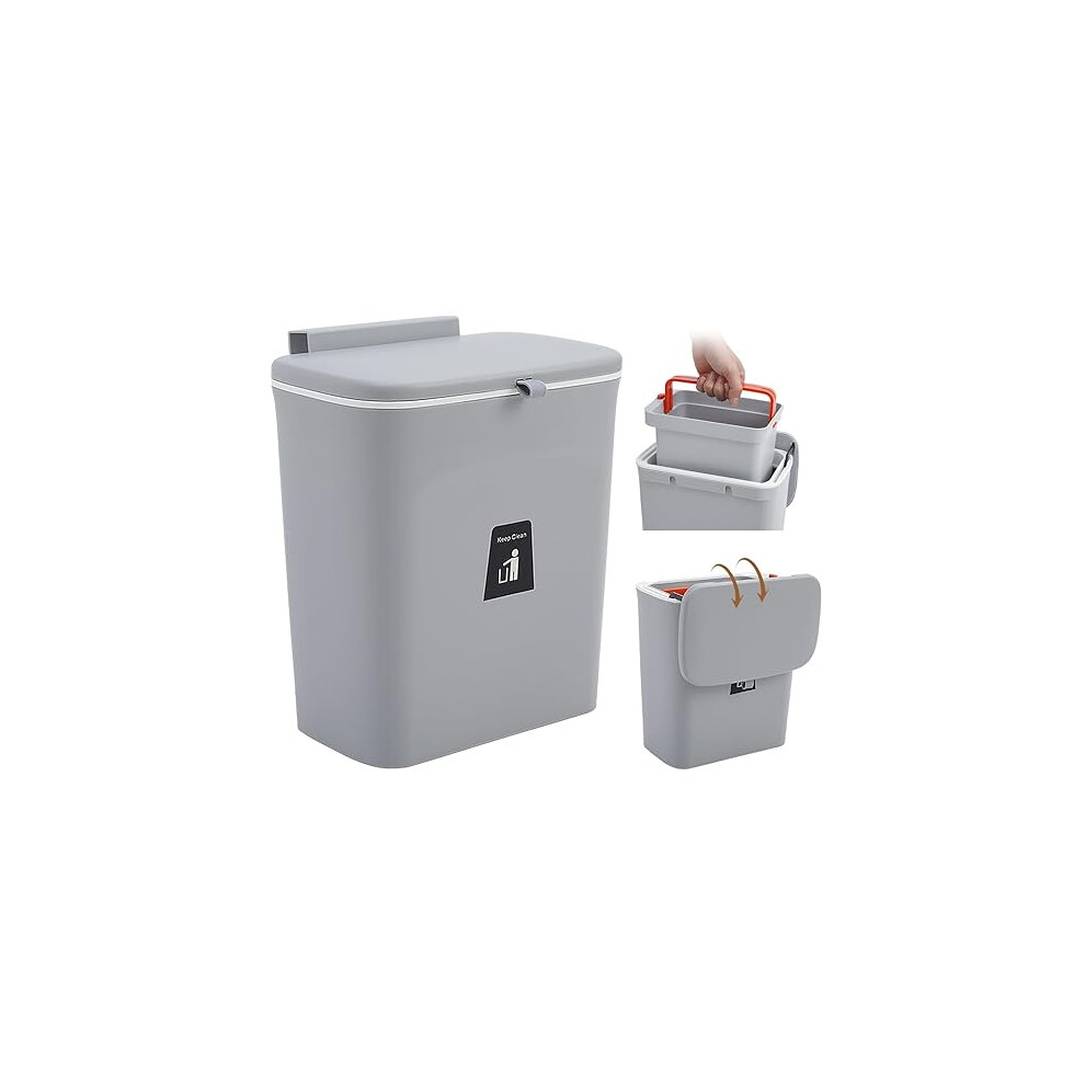 Grey Kitchen Compost Bin Hanging Trash Can with Removable Inner Bin
