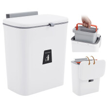 White Kitchen Compost Bin Hanging Trash Can with Removable Inner Bin