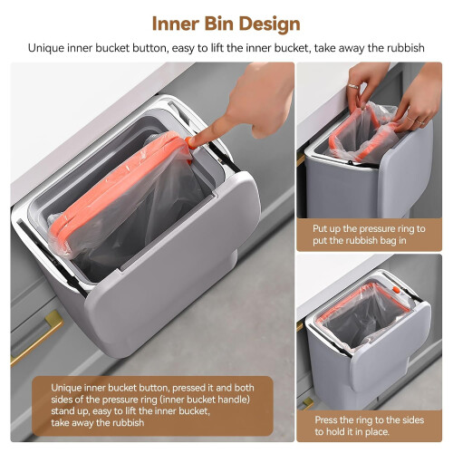 Living And Home White Kitchen Compost Bin Hanging Trash Can with Removable Inner Bin 2