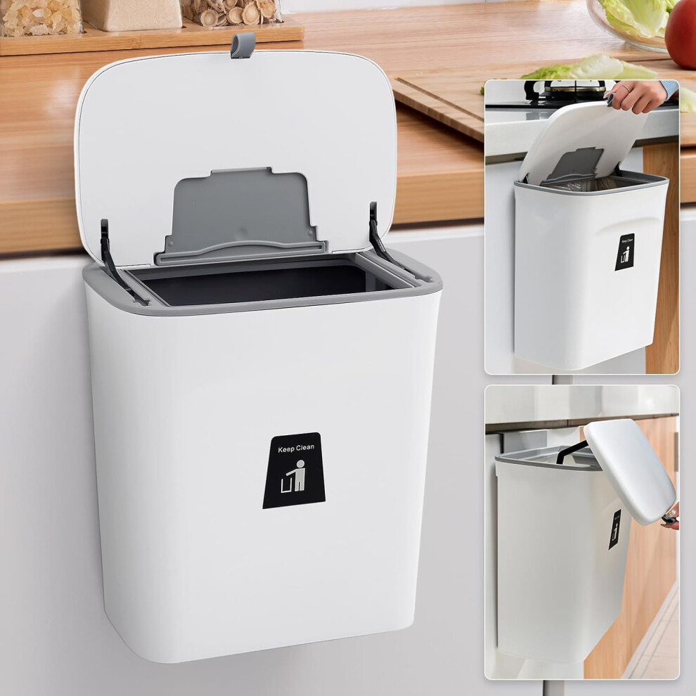 (White) Kitchen Compost Bin Hanging Trash Can with Pressure Ring