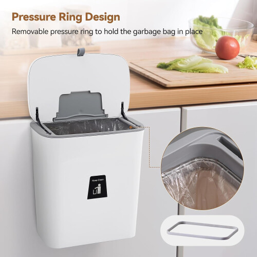 Living And Home (White) Kitchen Compost Bin Hanging Trash Can with Pressure Ring 2