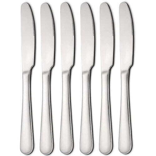AEX 6x Stainless Steel Dinner Knife Set - Polished, Dishwasher Safe