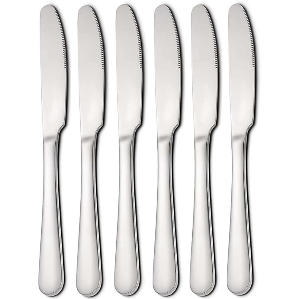 AEX 6x Stainless Steel Dinner Knife Set - Polished, Dishwasher Safe
