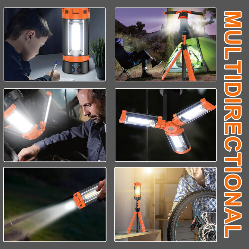 Rechargeable LED Work Light Tripod Stand Camp Work Site Cordless Emergency Light 2