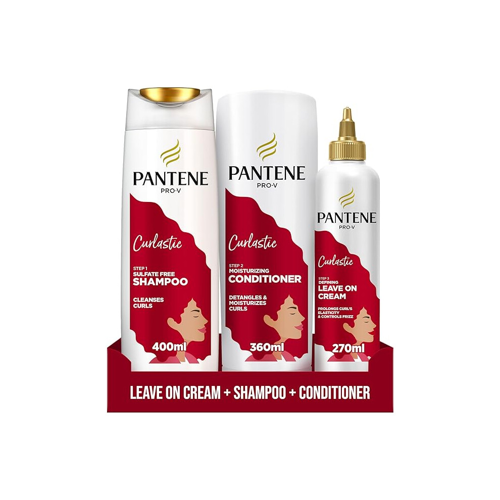 Pantene Cream Pro-V Curlastic Curl Care Set: Sulfate-Free Shampoo 400Ml, Deep Moisturizing Conditioner 360Ml, Defining Anti-Frizz Leave-On 270Ml