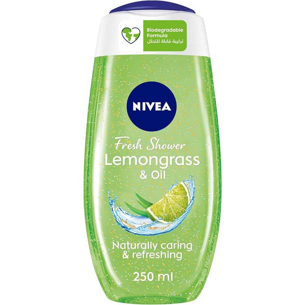 NIVEA Fresh Shower Lemongrass & Oil Caring Oil Pearls Lemongrass Scent Body Wash 250ml | Bath Gel | Deep Cleanser |Moisturized Skin