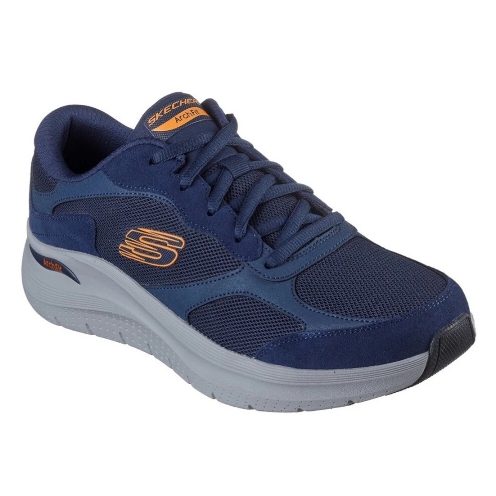 (8 UK, Navy/Orange) Skechers Mens 2.0 The Keep Patent Leather Arch Fit Trainers