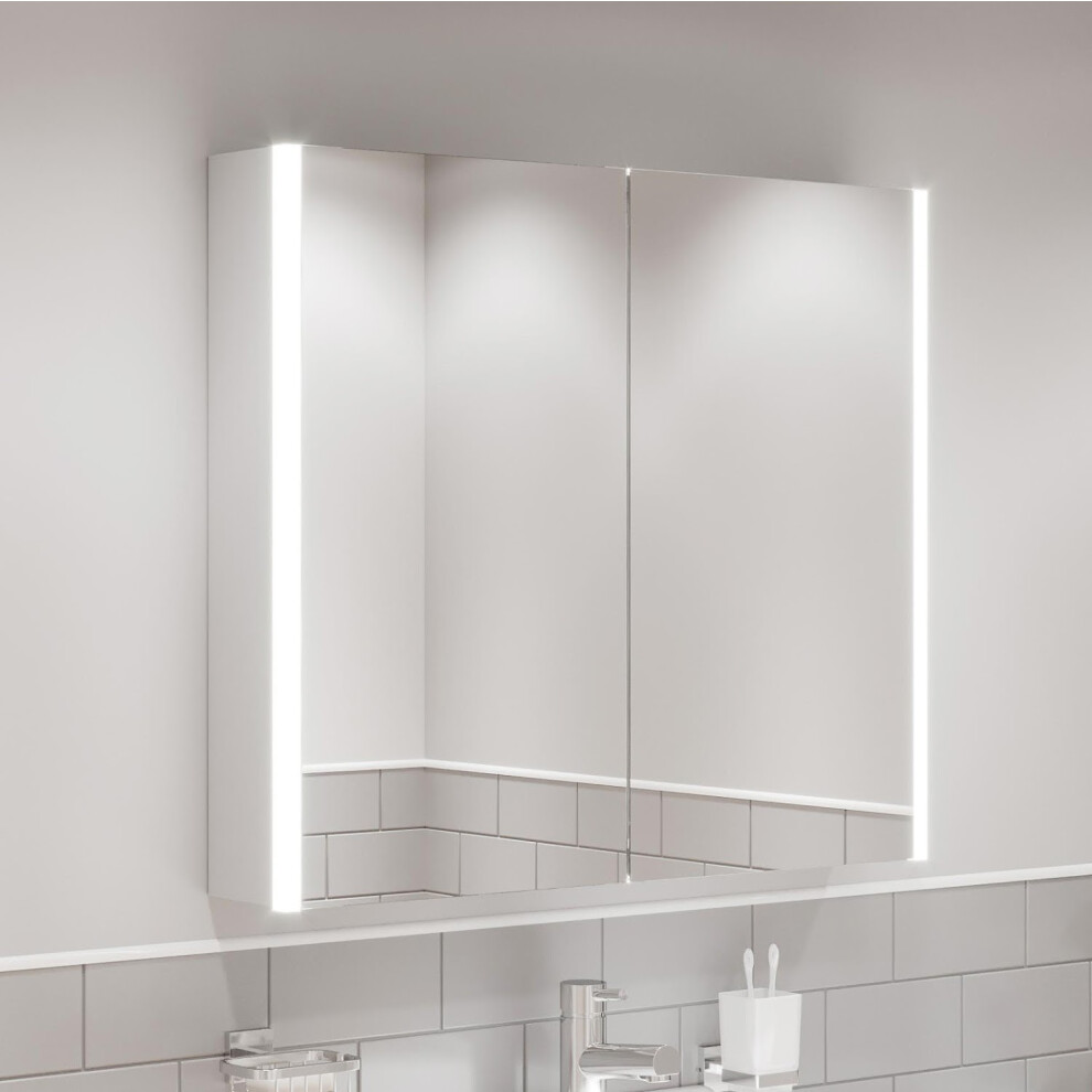 Modern 600 x 700mm LED Illuminated Bathroom Double Door Mirror Cabinet
