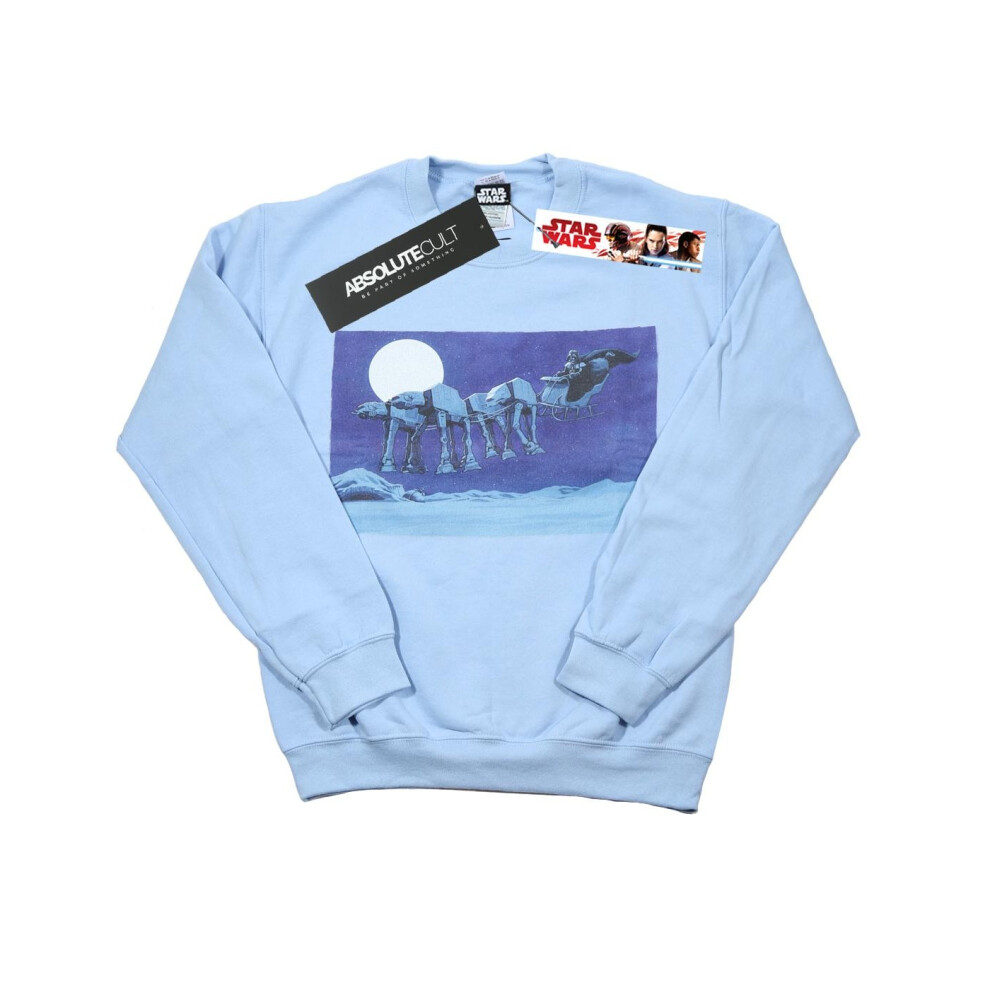 (M, Sky Blue) Star Wars Mens Christmas AT-AT Sleigh Sweatshirt