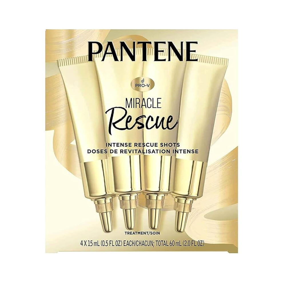 Pantene Hair Mask for Dry Damaged Hair, Deeply Moisturizing and Weightless, Miracle Intense Rescue Shots, Paraben Free, 4ct, 2.0 oz