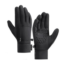 (Black, Medium) Men Winter Waterproof Gloves Touchscreen Pocket Anti-Slip Fleece Thermal Sport Gloves