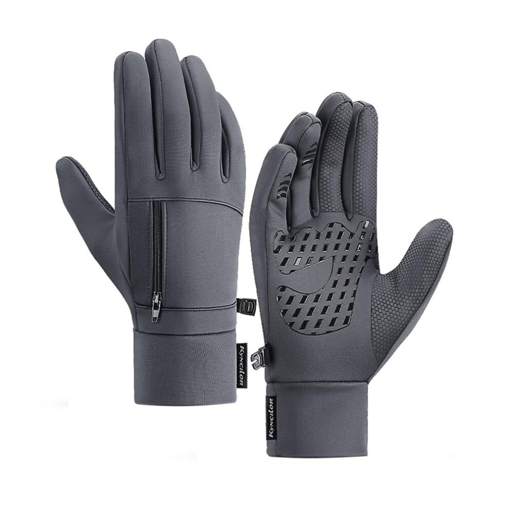 (Grey, Medium) Men Winter Waterproof Gloves Touchscreen Pocket Anti-Slip Fleece Thermal Sport Gloves