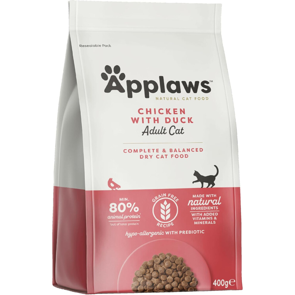 Applaws Complete And Free Dry Cat Food 400G, Adult Chicken With Extra Duck (400G Bag) Grain