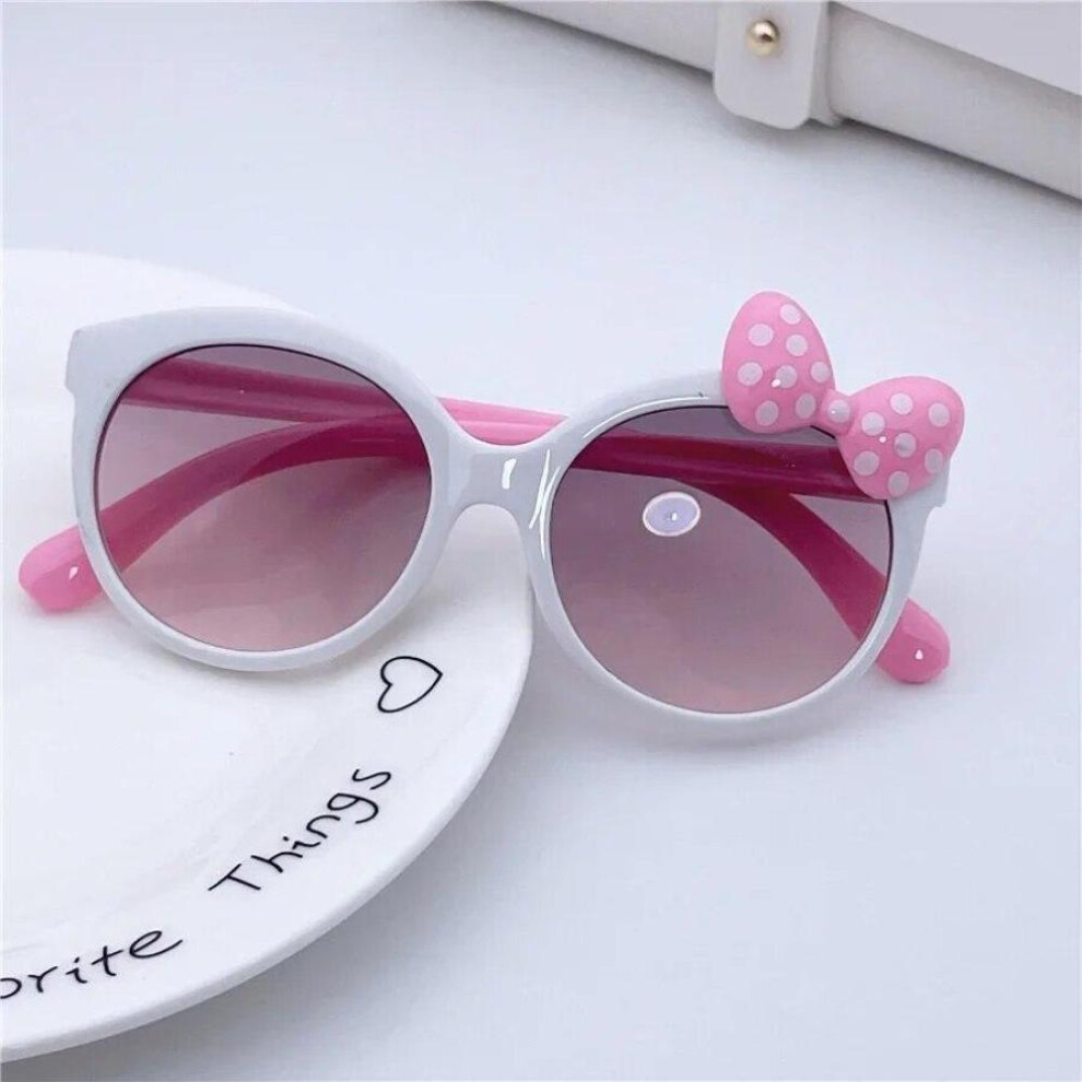 (White) Sunglasses Girls Boys Shiny Bowknot Sun Glasses Lovely Cat Children Eyewear Fashion Gradient Eyeglasses UV400