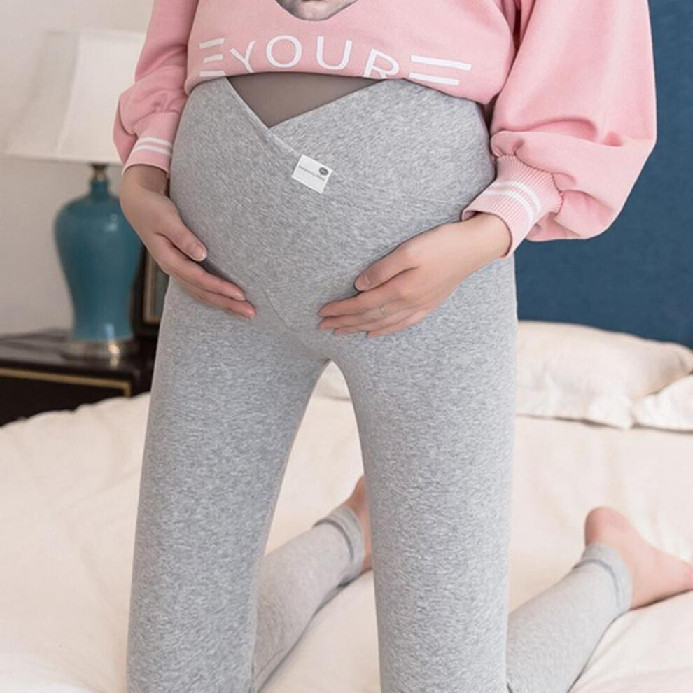 (Grey, M) Maternity Pregnant Women Capris Casual Trousers Over Bump Pants Leggings Pregnancy Pencil Pants Clothing