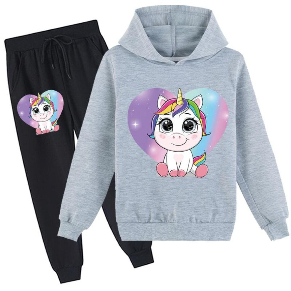(Grey, 130cm) Fashion Unicorn Kids Clothes Sets Hoodie + Pants Two Piece Set Hooded Sweatshirts Suits for Boys and Girls