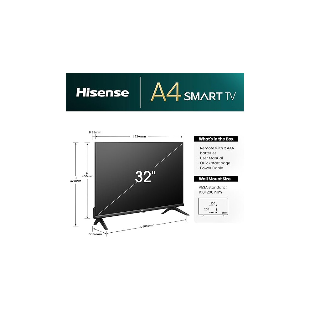 hisense-32-inch-smart-tv-32a4ntuk---hd-resolution--natural-colour-enhancer--dts-virtual-x---dolby-audio--sports-mode--vidaa-os--netflix--2024-model