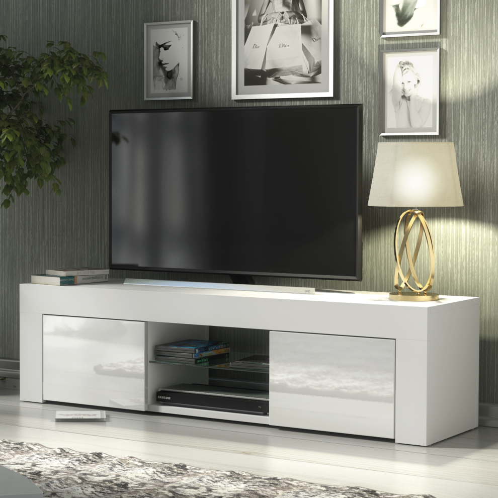 TV Unit 130cm Creative Furniture - White Gloss Doors