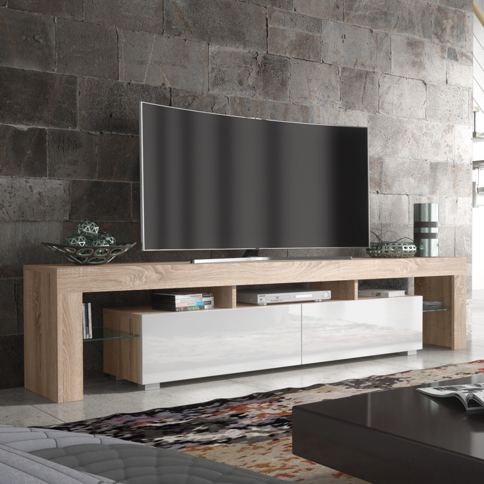 TV Unit 200cm Creative Furniture - Oak & White Gloss Doors