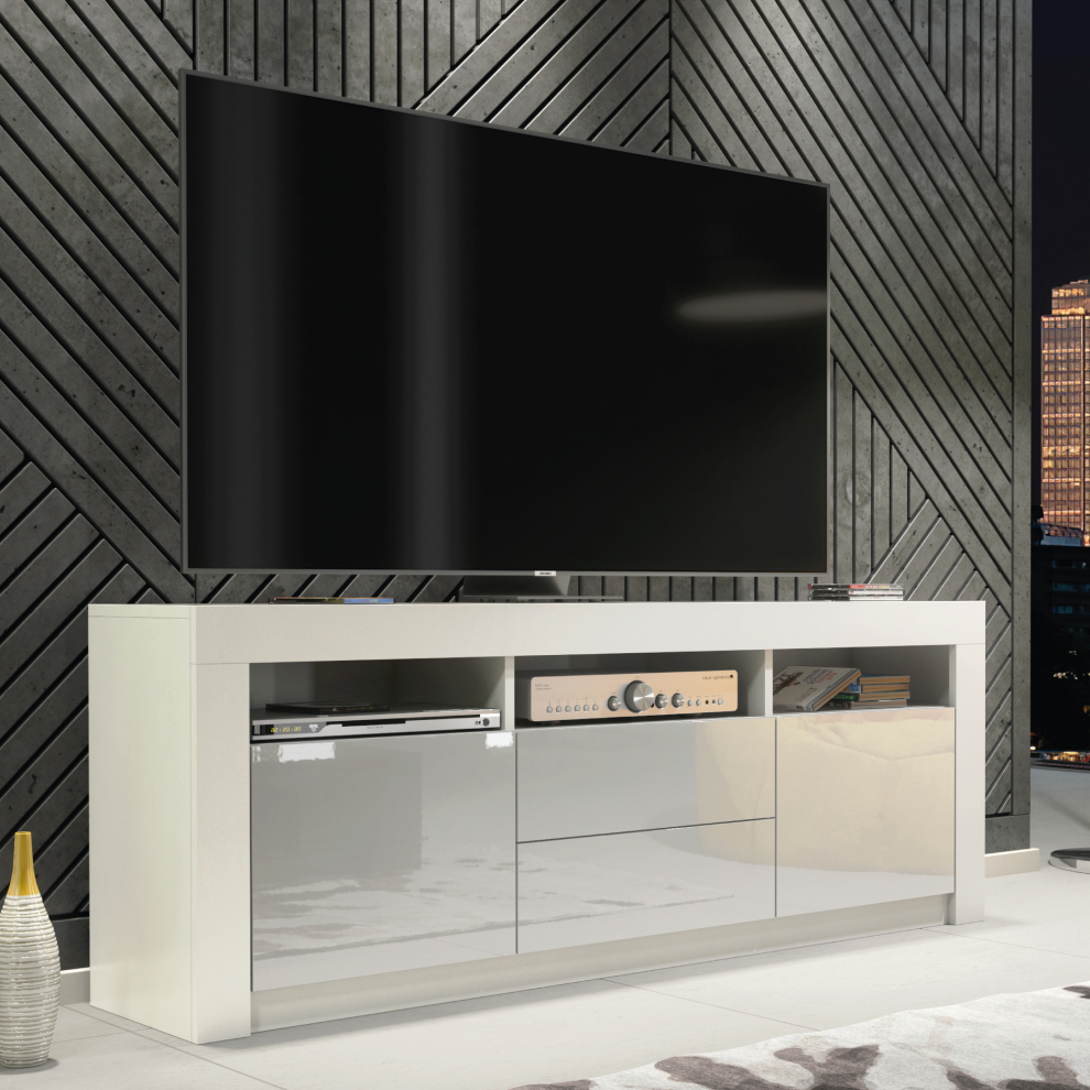 TV Unit 160cm Creative Furniture - White & Grey Gloss Doors