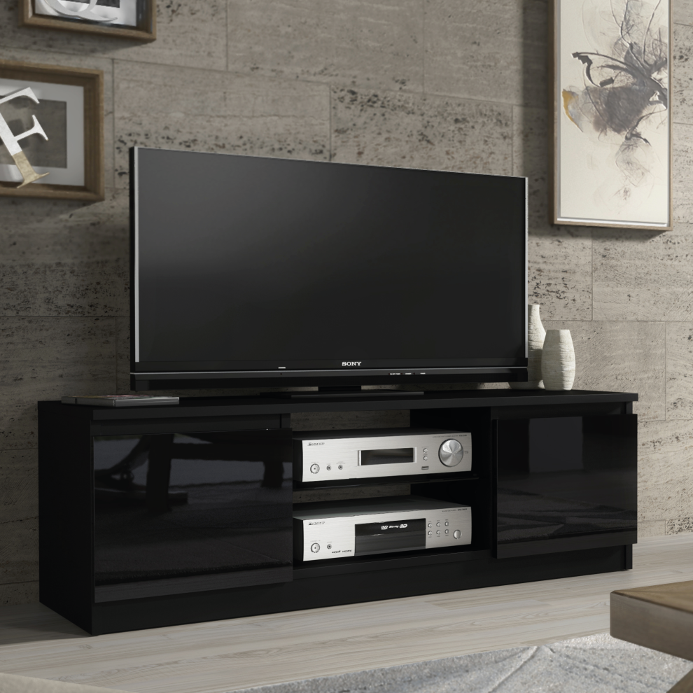 TV Unit 120cm Creative Furniture - Black Gloss Doors