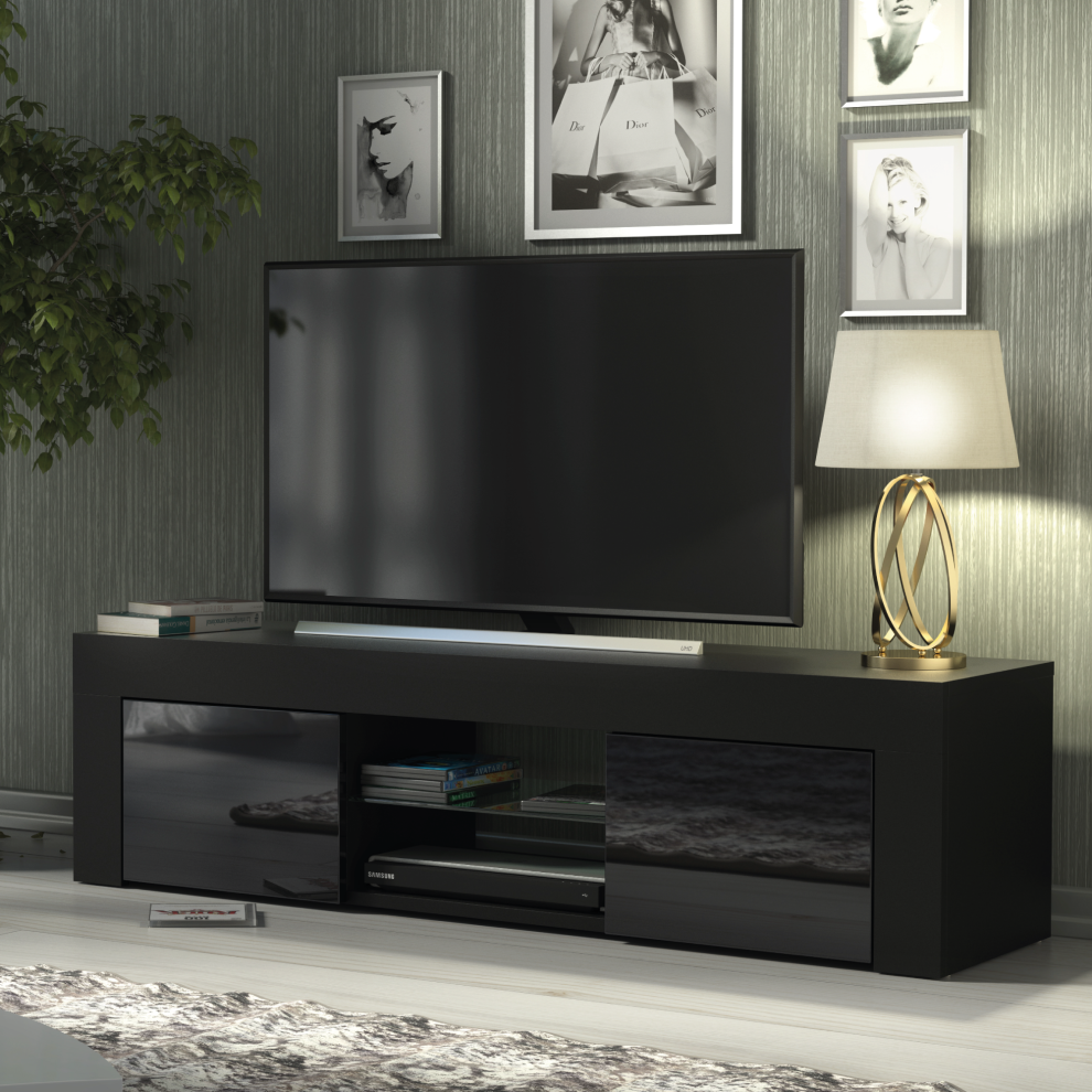 TV Unit 130cm Creative Furniture - Black Gloss Doors