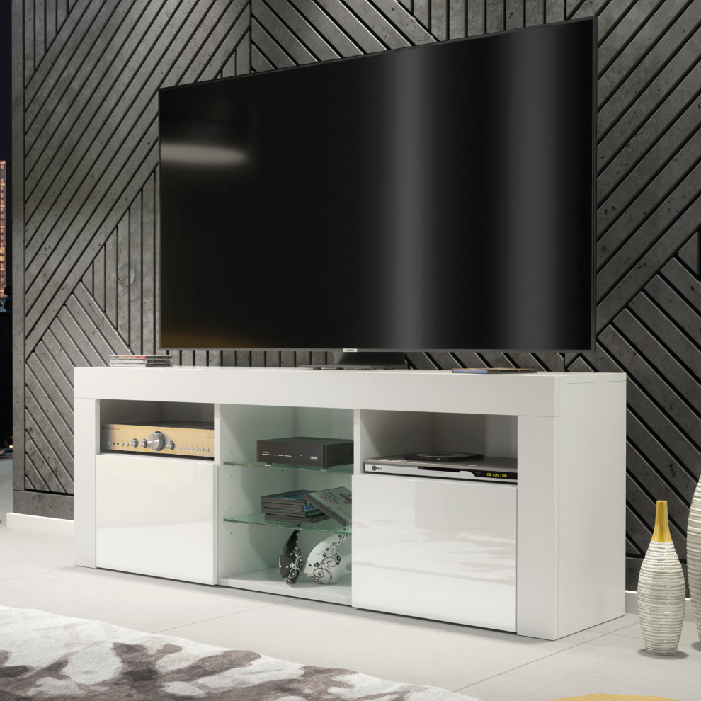 TV Unit 145cm Creative Furniture - White Gloss Doors