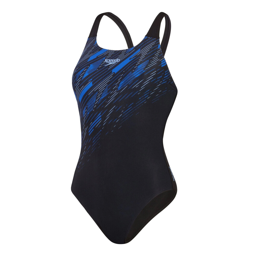 (32 in, Black/Blue) Speedo Womens/Ladies Hyperboom Placement Muscleback One Piece Swimsuit