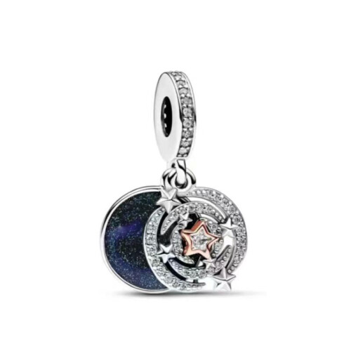(New star moon galaxy dangle sterling silver pandora charm) 925 Sterling silver bead charm for pandora bracket