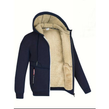 (DARK WASH , MEDIUM (38)) Cozy Men's Solid Zip Up Pocket Plush Lined Drawstring Hooded Jacket, Regular Fit Casual Warm Long Sleeve Outerwear for Fall & Winter,
